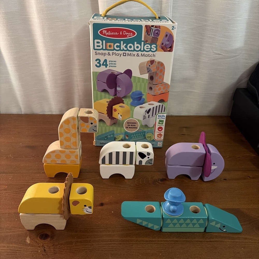 Melissa & Doug Snap & Play Mix‎ & Match Jungle Animal Block Set (34 PCs)